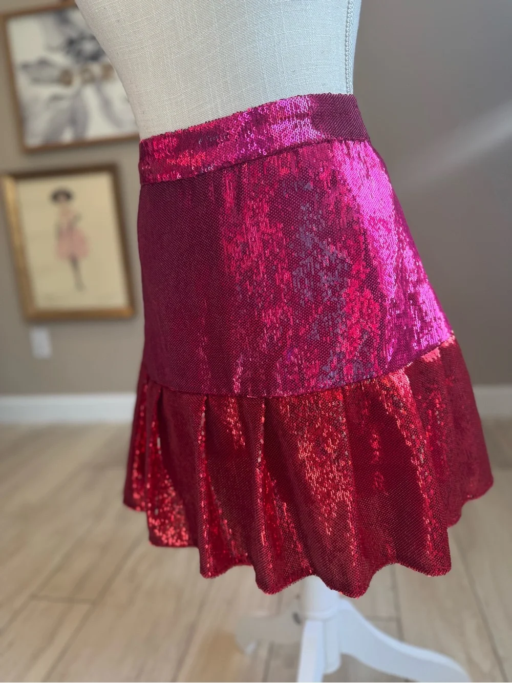 NWOT! Queen of Sparkles Red & Pink Sequin “Heartbreaker” Flounce Skirt